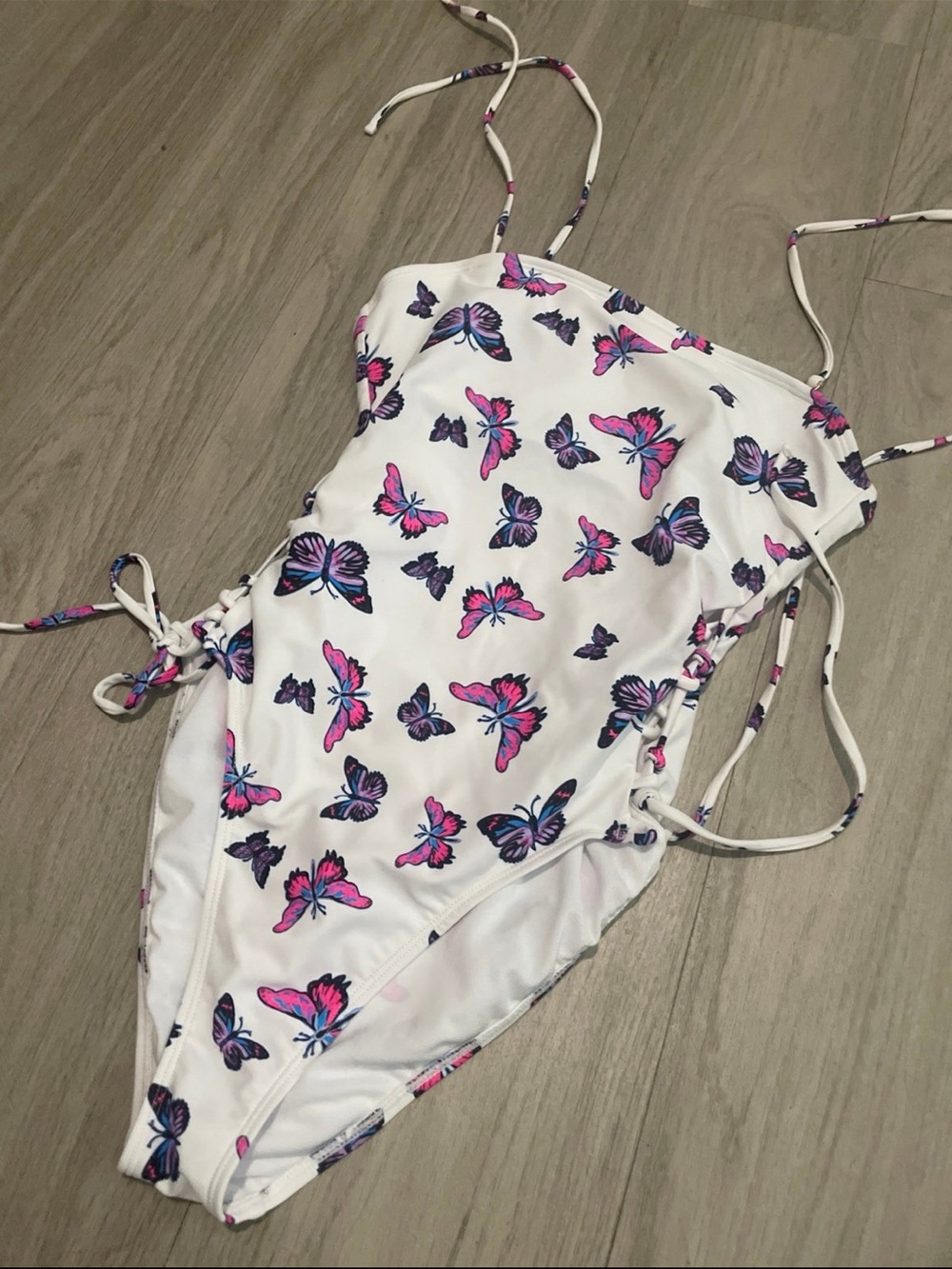 Rue21 White One-Piece Swimsuit with Pink & Purple Butterfly Print